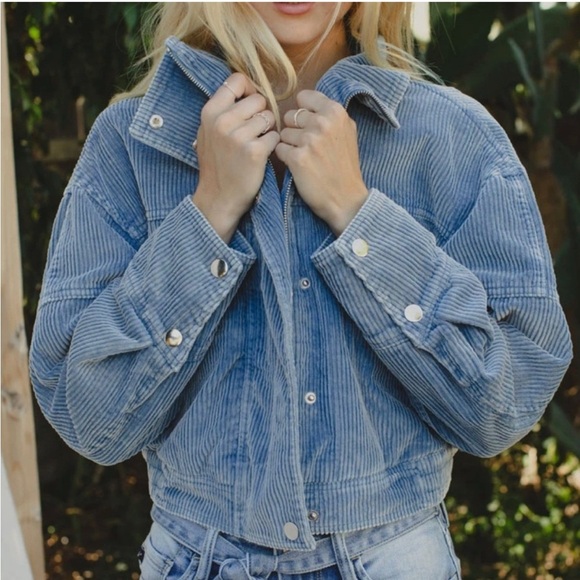 GUC Kancan- Reid Blue Corduroy Cropped Bomber Jacket. Size S - Picture 12 of 12